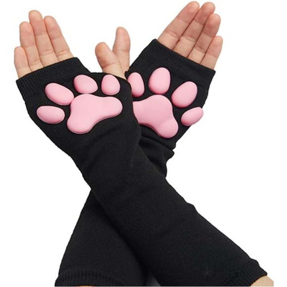Cat Paw Mittens Gloves, Kawaii Cat Cosplay Kawaii Soft 3D Toes Beans Fingerless